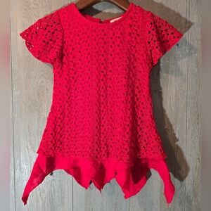 Indigo Soul Girls Top Red Woven Pattern Holiday Christmas